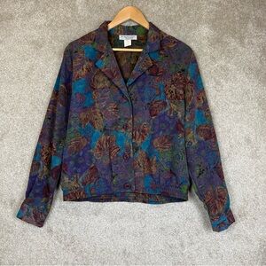 Kensington Square Vintage Jacket Womens Medium Purple Green Front Zip 90s- 1321*